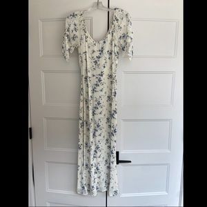 Reformation White and Blue Floral Midi Dress